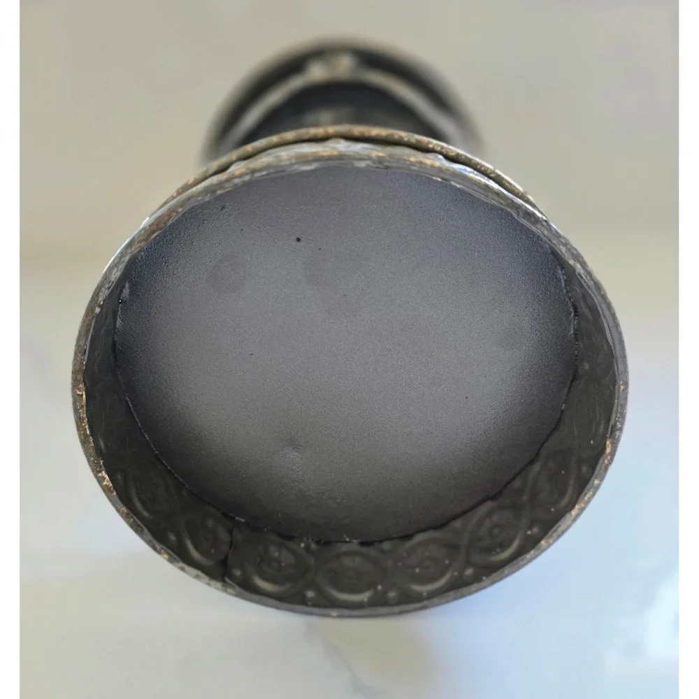 Vintage Style Distressed Grey Gold Metal Filigree Glass Candle Lantern Handle